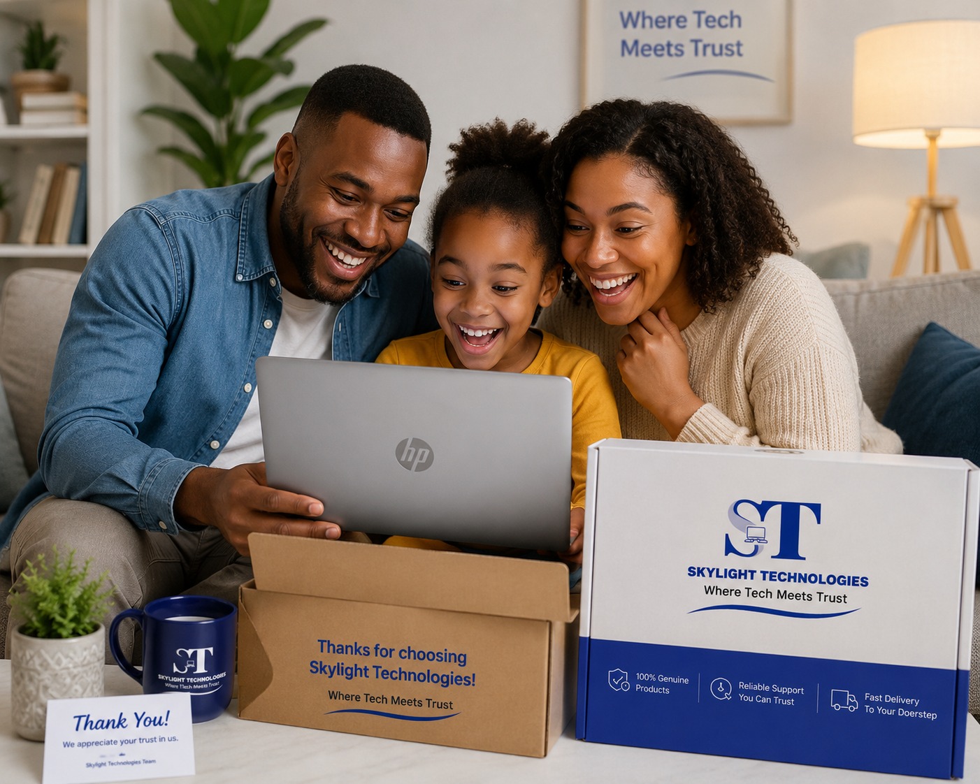 family using a laptop